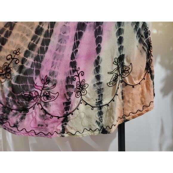 Henna VTG Embroidered Tie Dye Twirl Midi Dress Womens One Size Hippie Festival - Picture 6 of 13